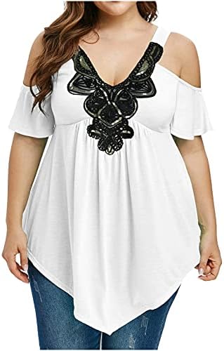 Tampas de tamanho grande feminino Sexy Lace V Neck Camise