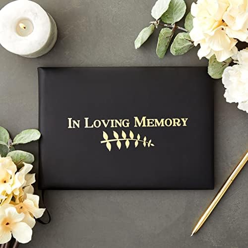 Black Funeral Guest Book for Memorial Service, Gold Foil em cobertura de memória amorosa