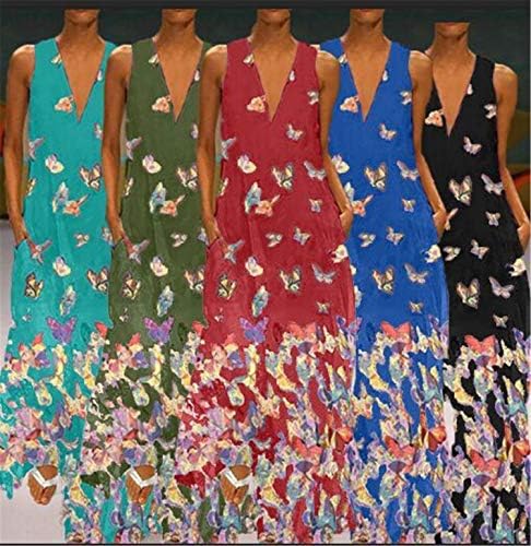 Andongnywell Women Women Floral Print Butterfly Party Maxi Dress Vestidos de borboleta longos