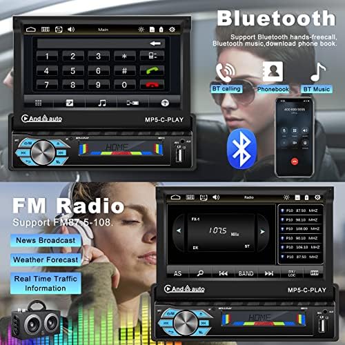 Apple CarPlay único estéreo Din Car, 7 Tela de toque Rádio de carro motorizado com Android Auto Bluetooth FM Radio Radio Receptores
