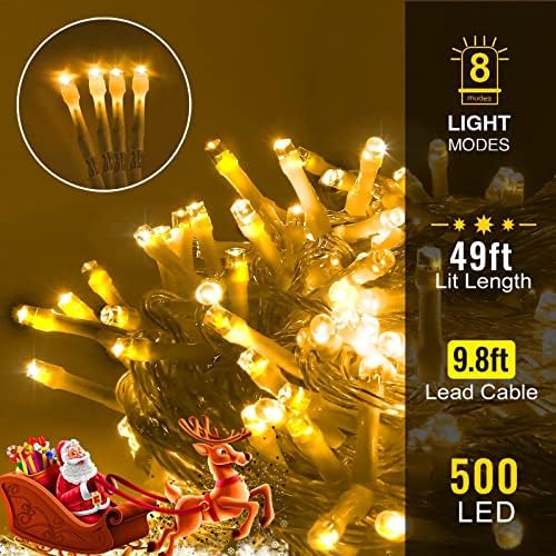 Luzes de Natal de 49 pés Heceltt 500, luzes de cordas de cluster com 8 modos, memória e alta densidade, decorações de