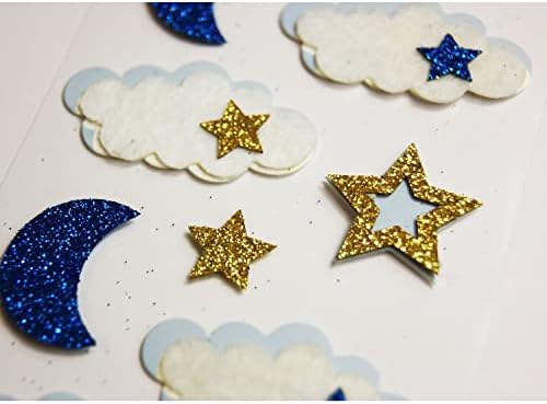 Adesivos com relevo com brilho - nuvens e estrelas - azul e ouro