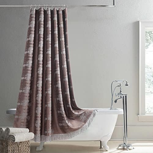 BestRipes Tassel Tecle Curta da cortina de chuveiro Boho Brown Cortans de chuveiro texturizado de tecido cinza para banheiro cortinas