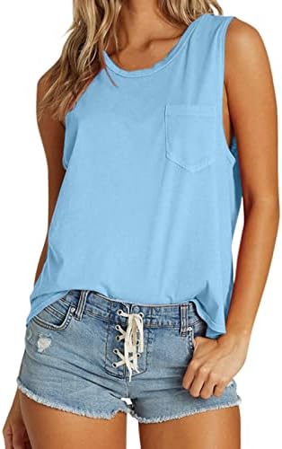 Miashui Tops adultos para mulheres colorido de colorido colorido colete redondo colete redondo colete sólido bolso casual t mulher camisole alta