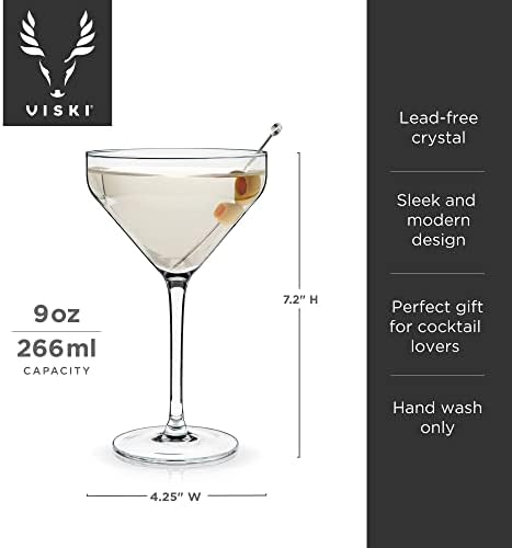 Viski Angulado Martini Glasses Conjunto de 2 - detém 9 oz, barbeadores de coquetéis de cristal candidatos