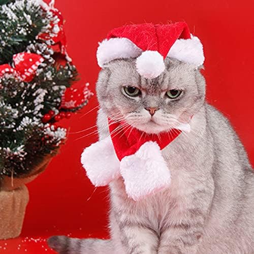 CAT CAT PET Papai Noel com cachecol, fantasia de Natal Pão de gato de gato cachorro Papai Noel e cachecol de lenço de Natal Acessório de figurino para decoração de Natal suprimentos de cosplay para gatos cachorros cães animais de estimação