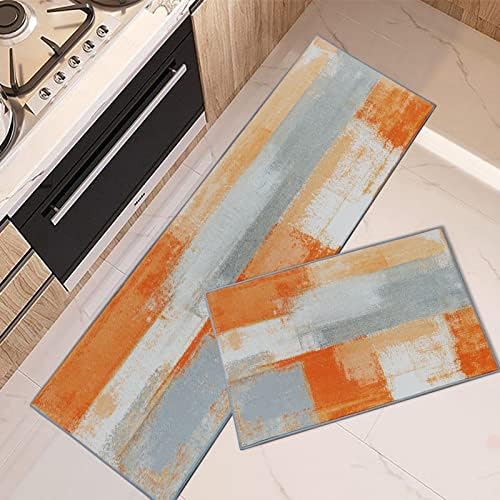 Artsocket Kitchen Rugs e tapetes não derramados Conjunto de 2, tapete de cozinha de cozinha abstrato de cinza laranja, pintando