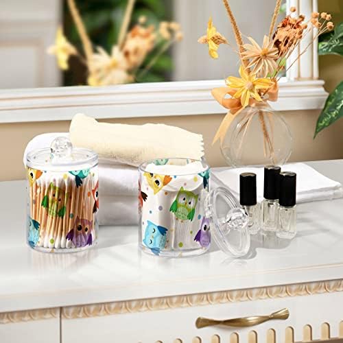 Corujas fofas coloridas pontilhas de cotonete de algodão Recipientes de banheiro frascos com tampas conjuntos de algodão