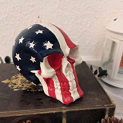 EMOHOME 2PCS American Flag Skull and Poker Skull estátua, patriota, velas decorativas para o Dia da Independência, decorações de