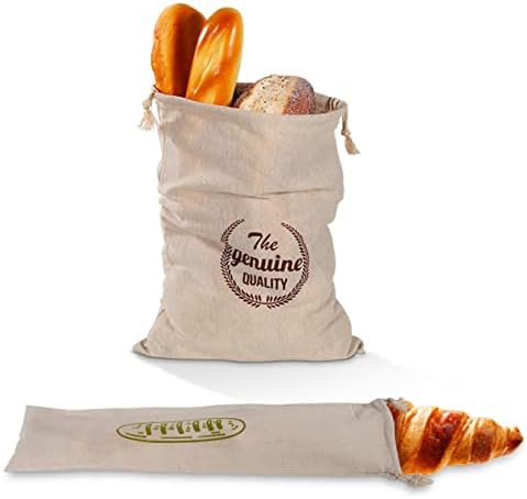 Saco de pão reutilizável de linho de pão armazenamento de alimentos com cordão não branqueado para bakery baguete 2pcs