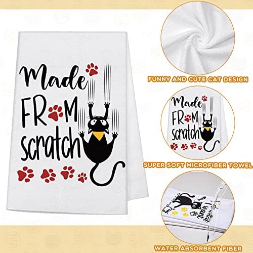 6 PCs Toalhas de prato de cozinha de gato com ditados, toalhas de mão fofas para o amante de gatos Halloween Housewarming Gifts
