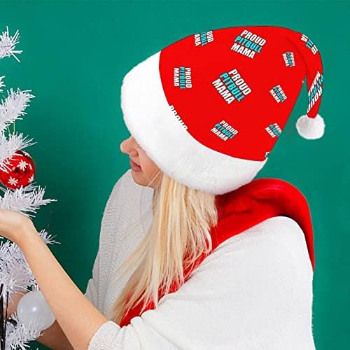 Orgulhoso pitbull mãe engraçada chapéu de natal chapéu de santa chapé de luxo curto com punhos brancos para suprimentos de decoração de festa de férias de natal