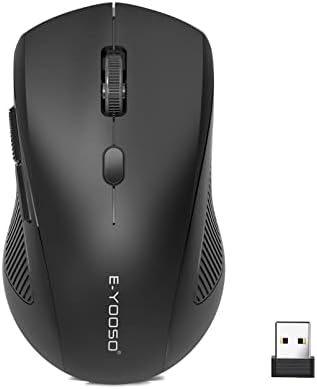 Mouse sem fio e-yooso, mouse de computador sem fio USB, 18 meses de duração da bateria, mouse sem fio de 6 botões, 5 DPI ajustável,