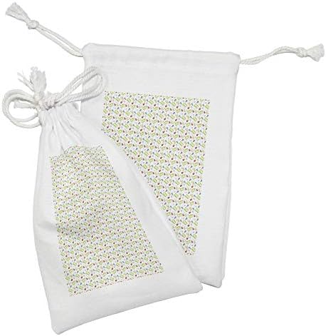 Bolsa de tecido de joaninha de Ambesonne Conjunto de 2, tema de jardim botânico com folhas Flores de samambaia Bugs Bugs Luck Doodle, Small Breating Saco para máscaras e favores de produtos de higiene pessoal, 9 x 6, multicolor