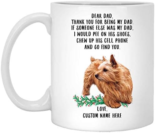 Dizer engraçado Norwich Terrier Red Dog Papai Nome Personalizado Christmas 2023 Presentes Coffee Caneca Branca 11 oz
