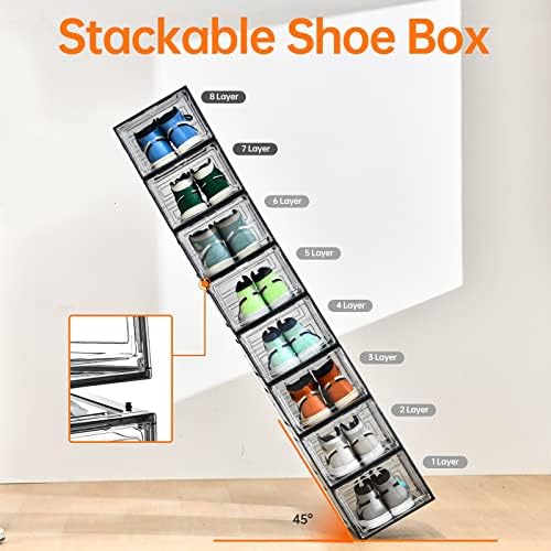 Caixas de armazenamento de calçados de 8 pacotes Stebopum, caixa de sapatos de plástico rígido com porta de sapato de