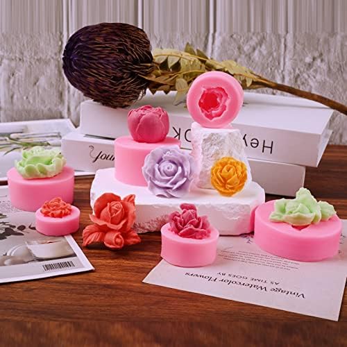 Conjunto de moldes de silicone em flor de rosa 3d, 6 pcs Rose Silicone Molds for Soap Candle Fazendo decoração de bolo