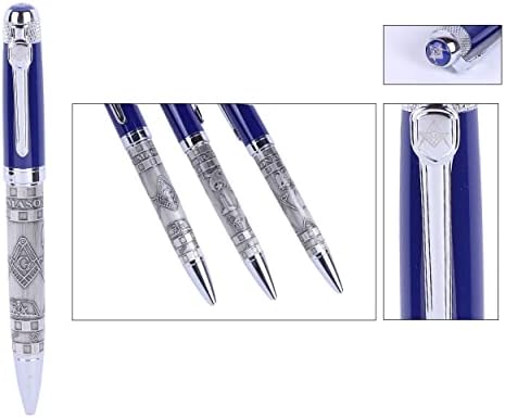 Trendy Zone 21 Pen do ponto de bola maçônica azul, caneta de esfero de tinta preta em caixa preta - em grau com símbolos maçônicos