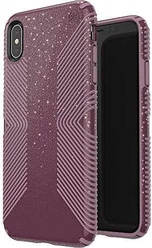 Speck Products Presidio Grip + Glitter iPhone XS Max Case, Starlit Purple com Gold Glitter/Cattleya Pink