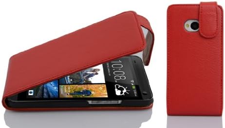 Caso Cadorabo Compatível com HTC One M7 em Candy Apple Red - Flip Style Case feita de couro falso estruturado - carteira