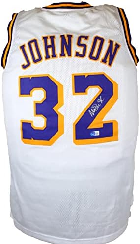 Magic Johnson autografou White Los Angeles Jersey-Beckett W Hologram Silver