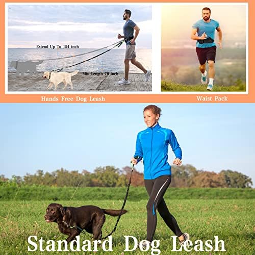 Hands Free Dog Leash com bolsa de cintura | Manças acolchoadas duplas e bungee durável reflexivo | Corrida de cachorro
