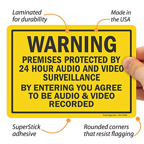 SmartSign 10 x 14 polegadas “Aviso - premissas protegidas por 24 horas de vigilância de áudio e vídeo, entrando você concorda