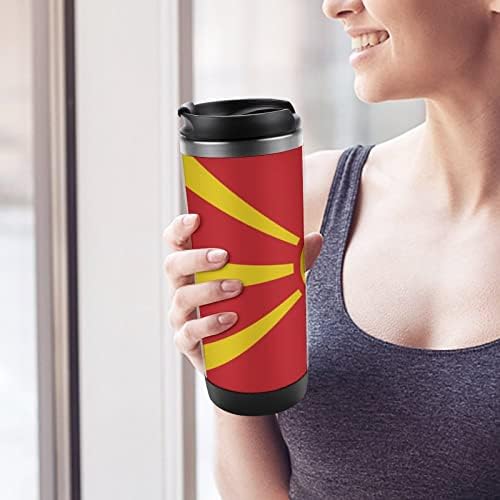 Macedônia Bandeira Travel Canecas de café com copos isolados de tampa