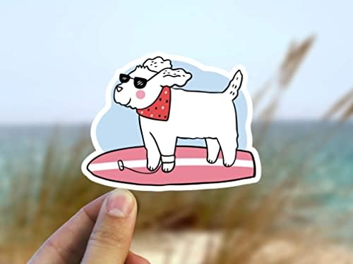 Adesivo engraçado de cachorro de surf, presente de amante de cães, decalque de praia de verão, adesivo de vinil impermeável
