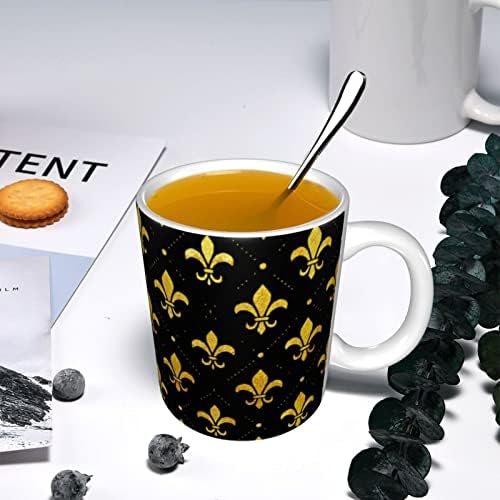 AllgoBee 11 oz Fleur-de-Lis-Retro-Gold Canecas de café, canecas de cerâmica branca, Copo de chá Novidades de Natal Presente