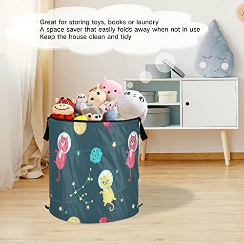 Galaxy Funny Cat Pop Up Laundry Horty com tampa de tampa com zíper cesta de roupa dobrável com alças Organizador de roupas de cesta