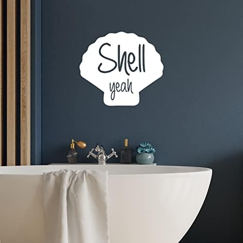 Decalque de arte da parede de vinil - Shell Yeah - 14 x 16 - Minimal Adesivo Cute adesivo Design de conchas para quarto de casa Banheiro da sala de crianças sala de estar na praia Ícone Decoração do mar