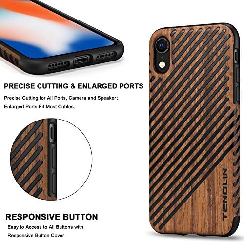 Tendlin Compatível com o iPhone XR Case Wood Grain Externe e um capa de silicone TPU flexível compatível com iPhone XR 2018