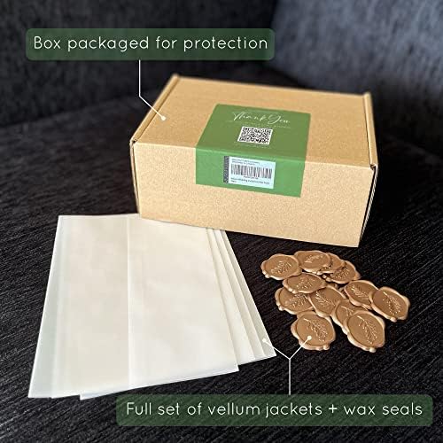 Jackets de vellum de 100 conjuntos para 5x7 convites + 100 adesivos de vedação de cera de ouro | Dobrado profissionalmente