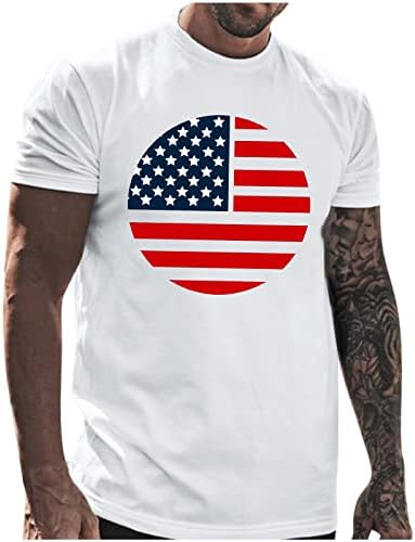 UBST 4 de julho de manga curta masculina camisetas de verão Patriótico USA Prind Print Crewneck Tee Tops Camiseta de treino