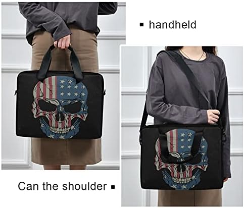 Caveira e American Flag Laptop Bag Case 13 14 15,6 polegadas Bolsa de mensagens de laptop Crossbodia para homens com alça de alça de ombro