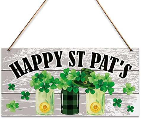 Patrício de decoração de parede do dia de São Patrício, Happy St Pat's, Lucky Clover pendurando sinal para a varanda de porta em casa