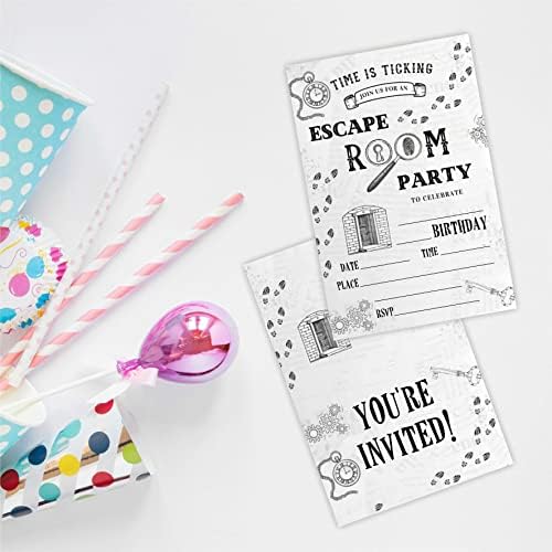 Convite de festa de aniversário temático da sala de fuga, cartões de convite misteriosos （20 contagem) com envelopes,