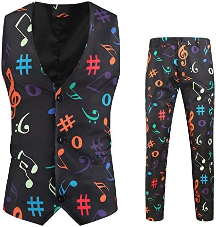 Beuu 2 peças Coloque de trajes para homens, Slim Fit Graphic Print Fream colete de peito calças