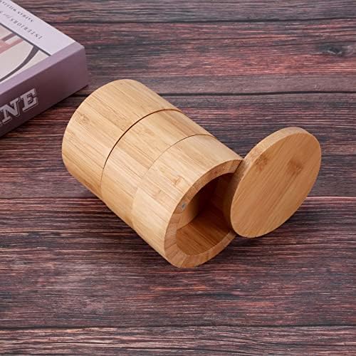 Spacesea Bamboo Triple Salt Box, caixa de madeira, caixa de bambu redonda de 3 camadas para sal ou tempero com tampa de tampa magnética Caixa de armazenamento de especiarias