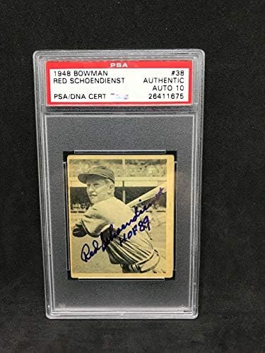 Red Schoendienst assinou 1948 Bowman #38 ROOKIE CART HOF 89 INSC PSA/DNA AUTO 10 - Baseball Slabbed Rookie Cards