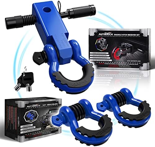 Milhas Autmatch Milhas 3/4 D Chapo de anel e alcance Receptor Hitch 2 polegadas com pino de travador de 5/8, 45.000 libras Receptor de força pesada para veículo, azul