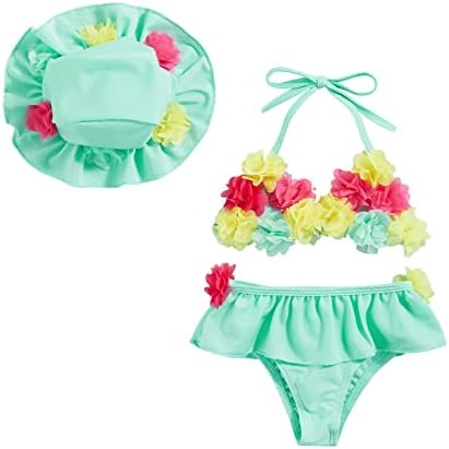 YCCUTEST Infant Baby Girl Flower Swimsuit 3pcs Halte