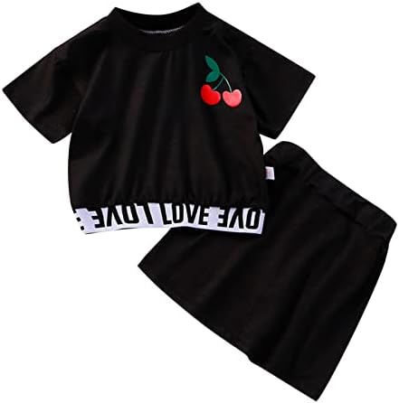 Toddler infantil garotas roupas de manga curta Impressão de frutas camisetas tops Soild saia