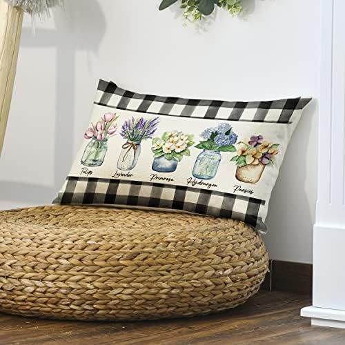 Avoin ColorLife Flores da primavera Buffalo Plaid Throw Pillow Tampa, 12 x 20 polegadas de almofada de primavera para sofá sofá