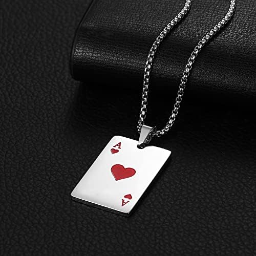 Axbuldo aço inoxidável Poker Games Ace of Spades Colar para homens Punk Rock Rock Cocktail Biker Chain Pinging Colar,