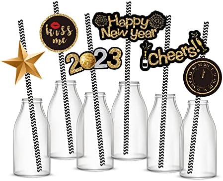 36 PCs Palavras de Ano Novo Decoração de Palha Decoração de Palha listrada Decorativa Supplies de festa de Ano Novo
