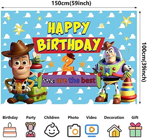 Two Cartoon Story Party Supplies Boryd Borydrop para aniversário, 5*3ft Decoração de feliz aniversário Decoração para o