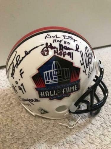 NFL HOF Mini capacete assinado à mão+COA assinado por 10 Stram+Gifford+Sayers+7 - Mini Capacetes NFL autografados