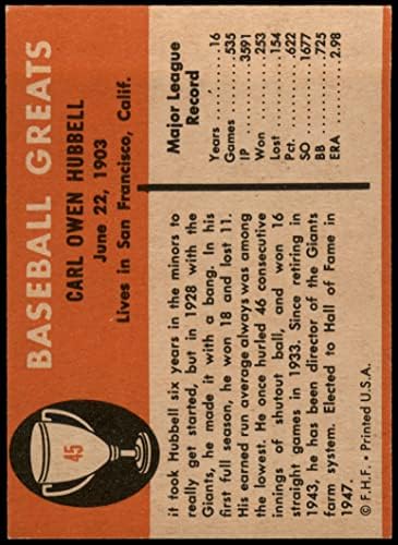 1961 Fleer 45 Carl Hubbell São Francisco Giants Ex+ Giants